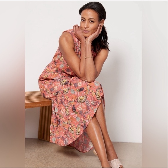 Evereve Brielle Sleeveless Floral Midi Dress in Coral Sz M - Picture 2 of 13